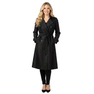 J. Peterman Black 100% Silk Trench Coat Button Belted Quiet Luxury Size XS